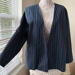 EUC Boho Hippie Woven Multi Stripe Blazer Jacket Plus Size Fits Like 2X BluePink